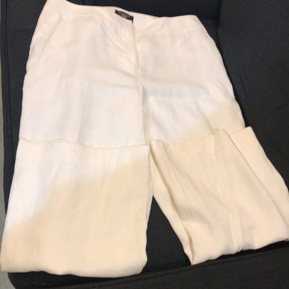 Talbots White Pure Irish Linen Pants Fully Lined Faux Front and Back Pockets-16P - Picture 8 of 9